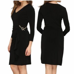 Tahari by Arthur S. Levine Arlene Black V-Neck Cocktail Work Dress Size 16 #1941